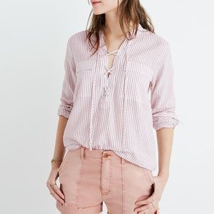 Madewell Terrace Lace-Up Shirt in Vera Stripe Size M
